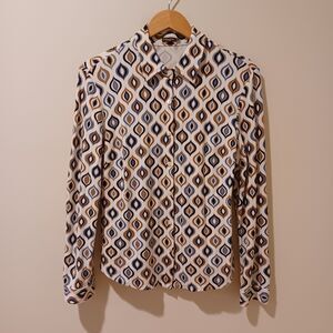 J. McLaughlin Geometric Button Down Shirt - White, Brown, Black